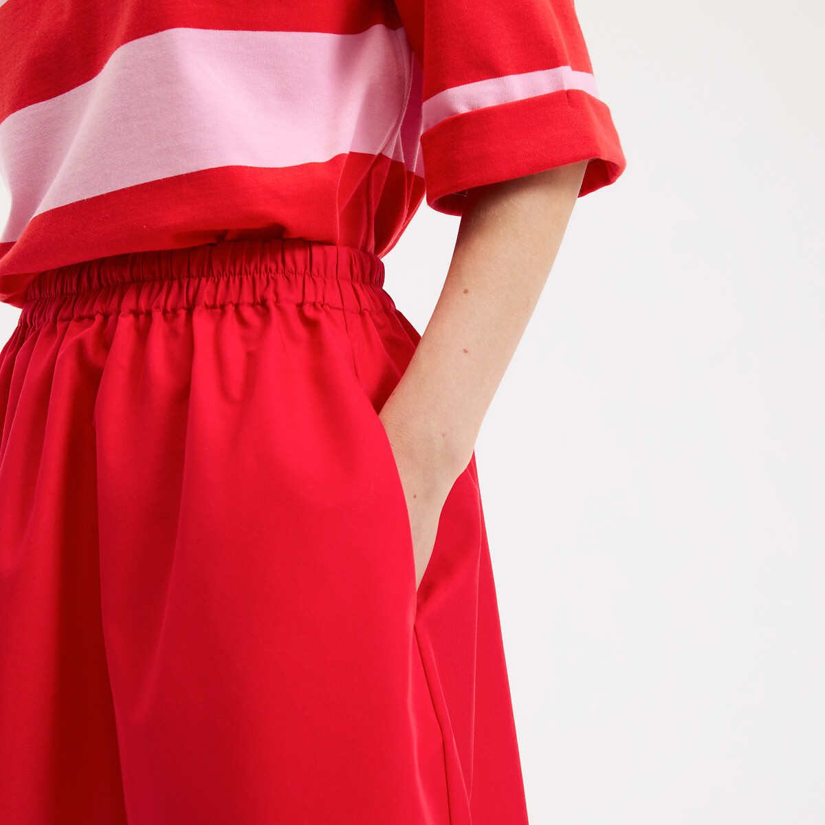 Jupe évasée, coton mélangé, longue rouge, LA REDOUTE COLLECTIONS