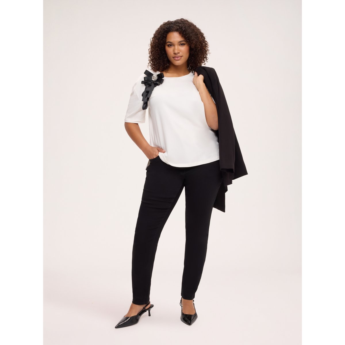 T-shirt avec nœud bijou blanc, FIORELLA RUBINO