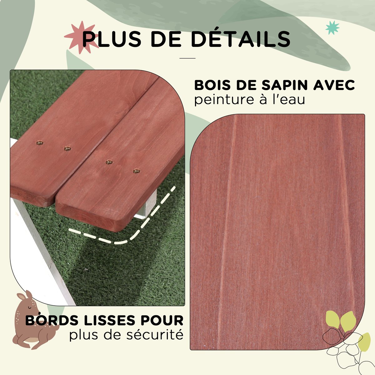 Banc de pique-nique pour enfants Bois de rouge, OUTSUNNY