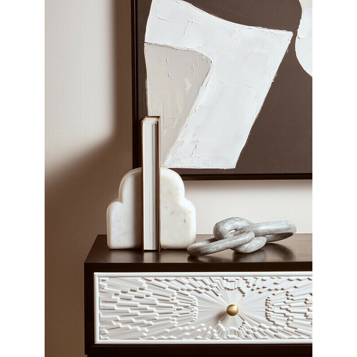 Set Of Two Bookends in White Marble white, FIFTY FIVE SOUTH