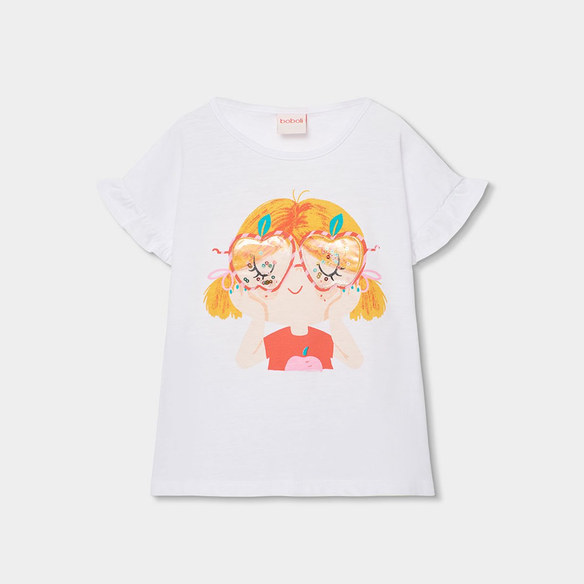 T-shirt fille en coton blanc, BOBOLI