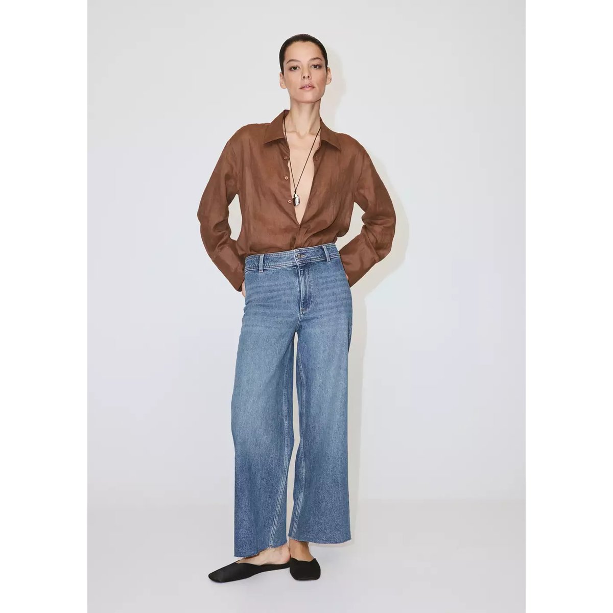 Jean style jupe-culotte Catherin taille haute bleu moyen, MANGO