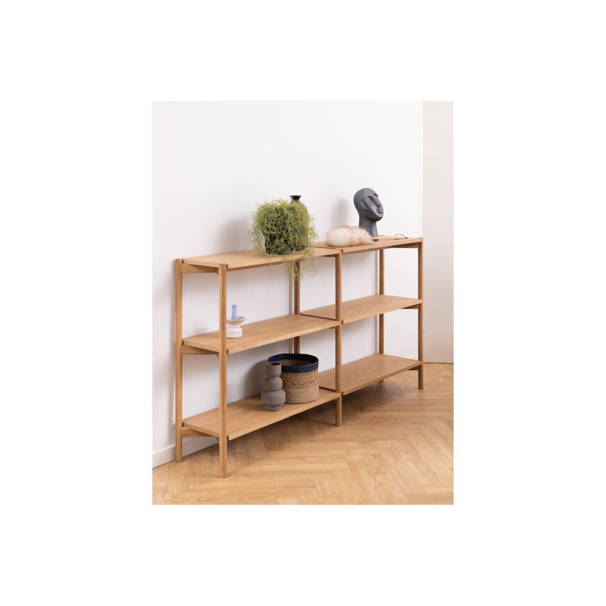 Bibliothèque basse scandinave en chêne clair 4 tablettes - BRENDA bois clair, HELLIN, DEPUIS 1862
