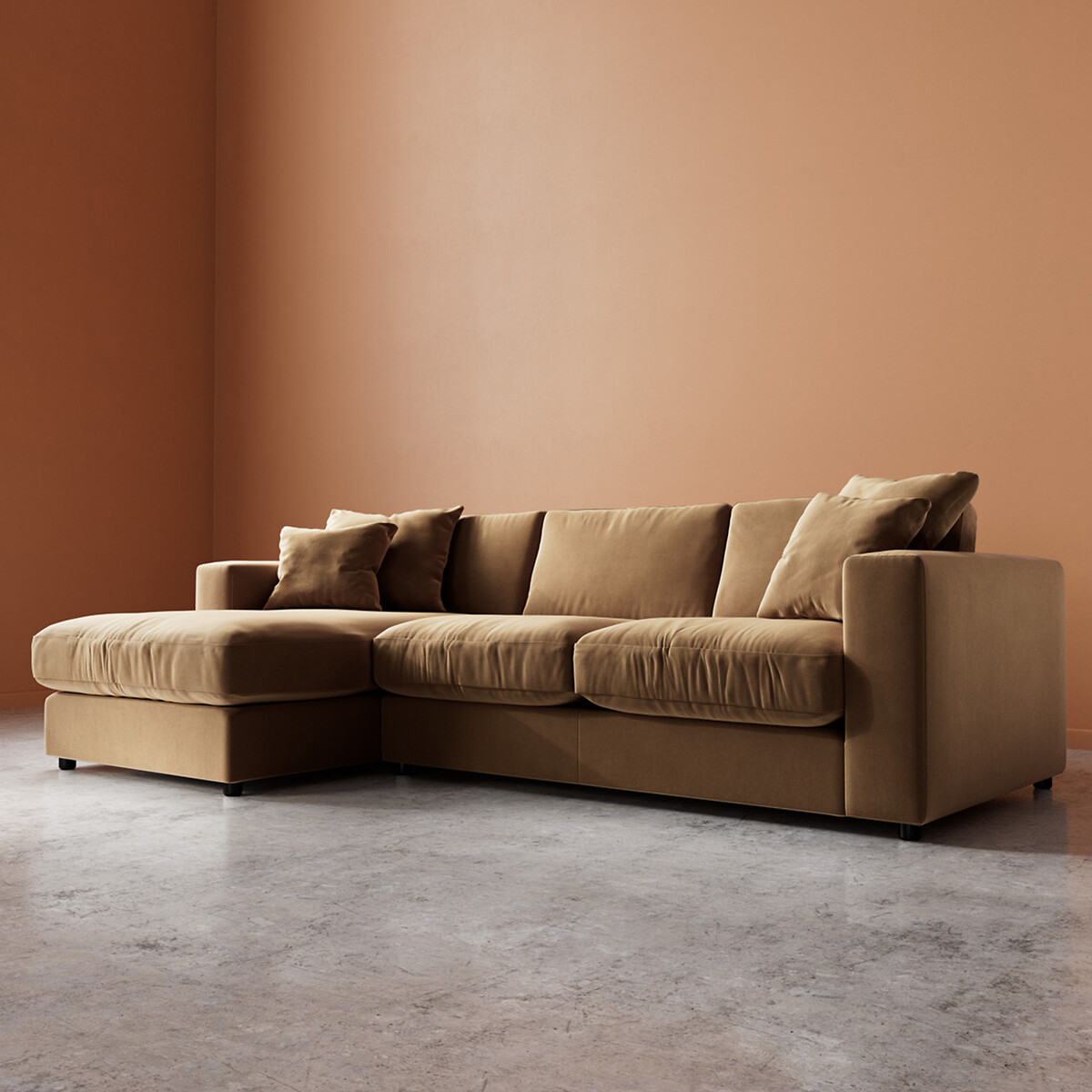 Althaea Easy Velvet Corner Chaise Sofa biscuit, SWOON