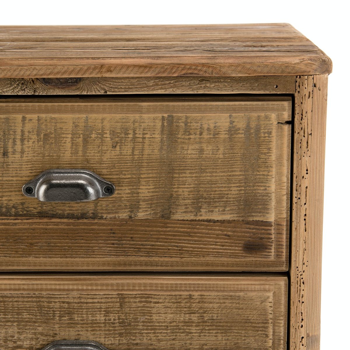 Table de chevet en bois de pin recyclé 2 tiroirs DENVER bois naturel, PIER IMPORT