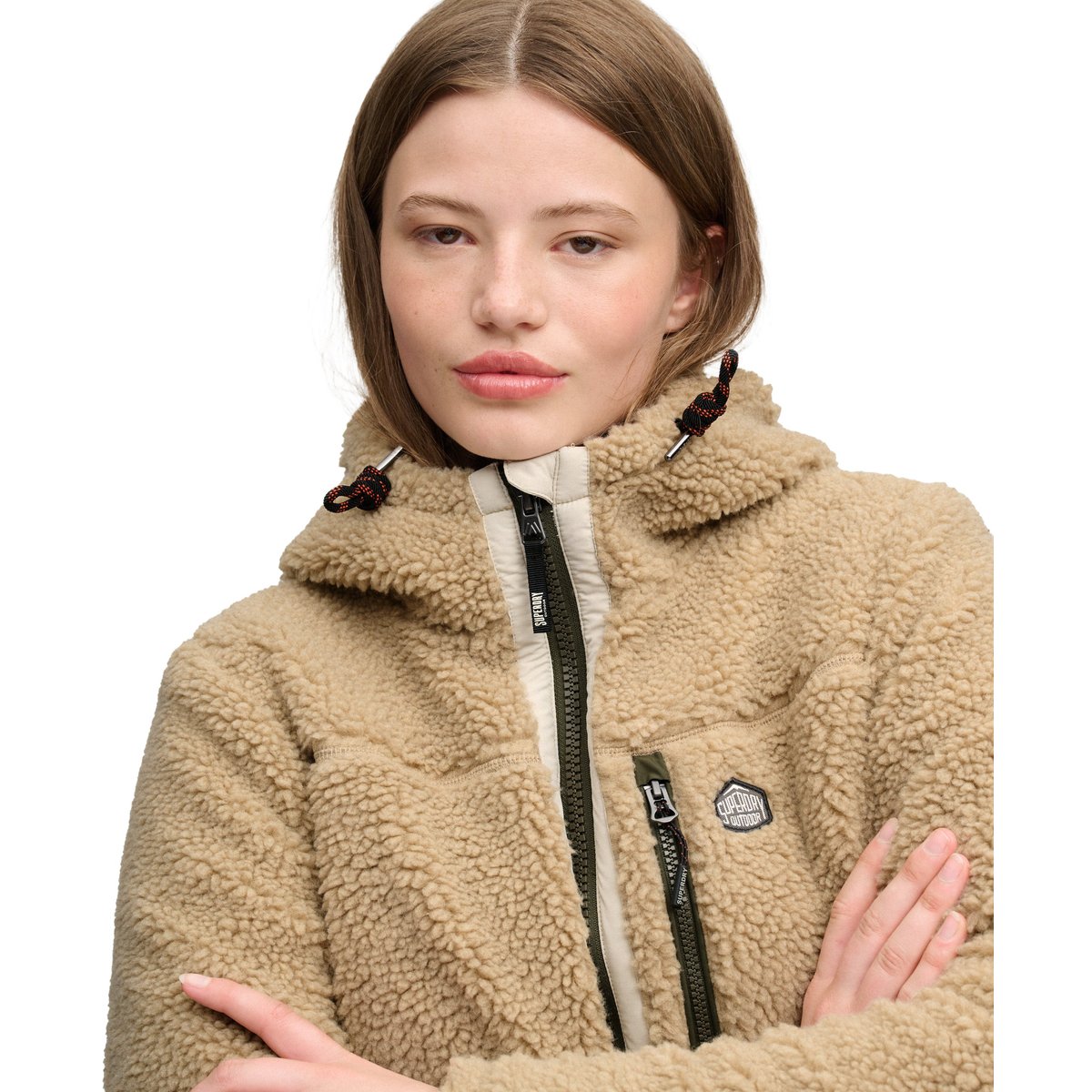 Veste Hybride Matelassée Outdoor Borg poivre blanc chiné, SUPERDRY