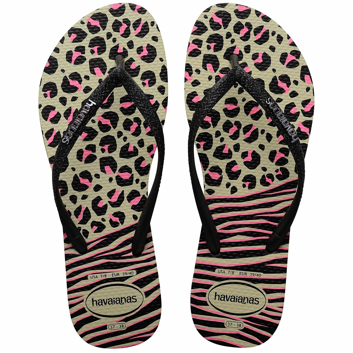 Tongs Slim Animals Mix beige/noir, HAVAIANAS