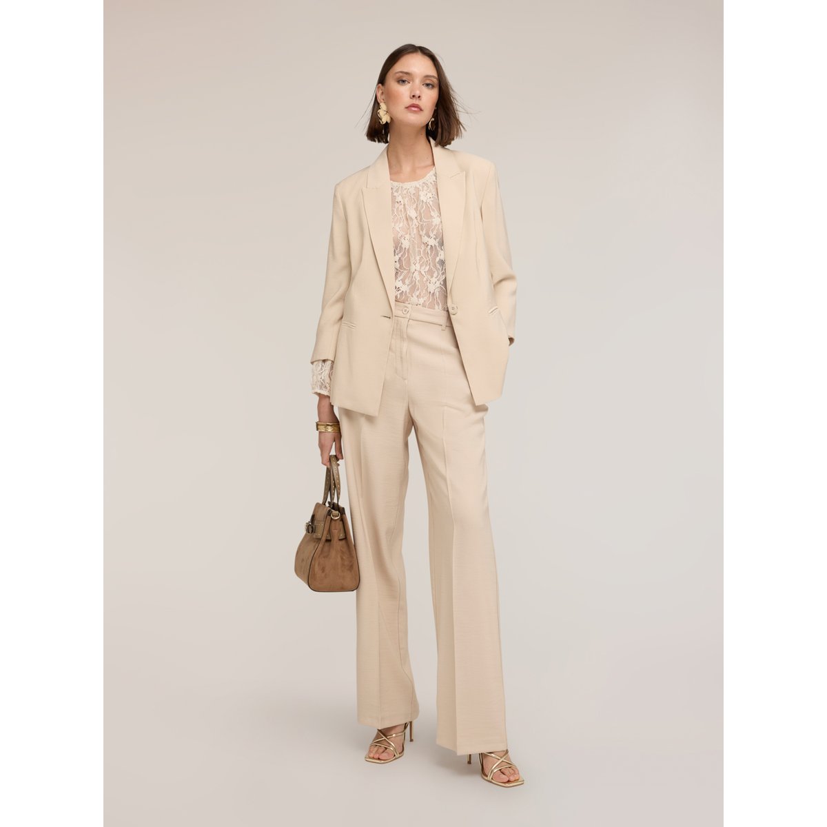 Blazer simple boutonnage avec dentelle beige, MOTIVI