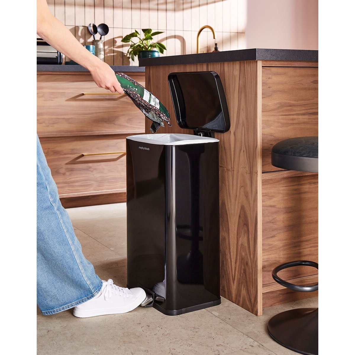 30L Rectangular Kitchen Bin black, MORPHY RICHARDS