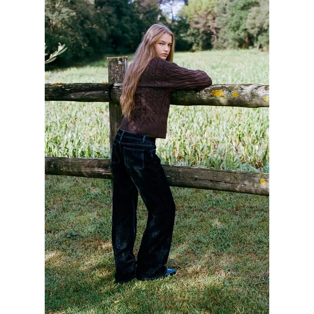 Jean wide leg en velours bleu marine, MANGO TEEN