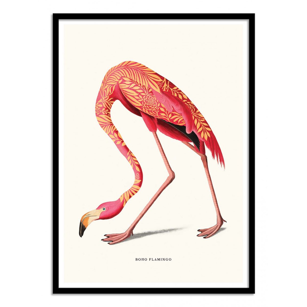 Affiche d’art et cadre noir 30 x 40 cm - Boho Flamingo - Jonas Loose affiche d'art avec cadre bois noir, WALL EDITIONS