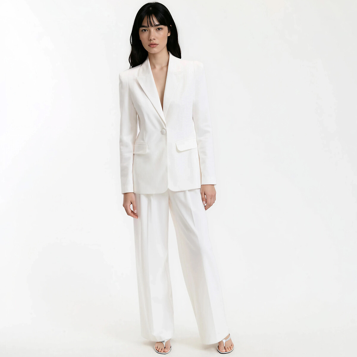 Blazer long coupe cintrée blanc, LA REDOUTE COLLECTIONS