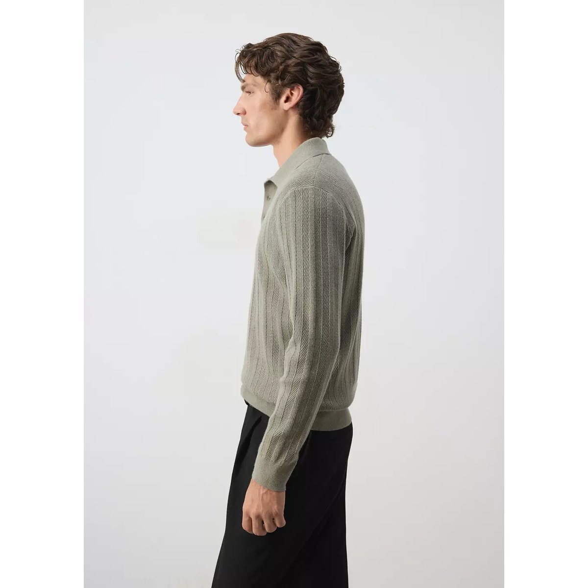 Pull-over polo maille structure vert pastel, MANGO MAN