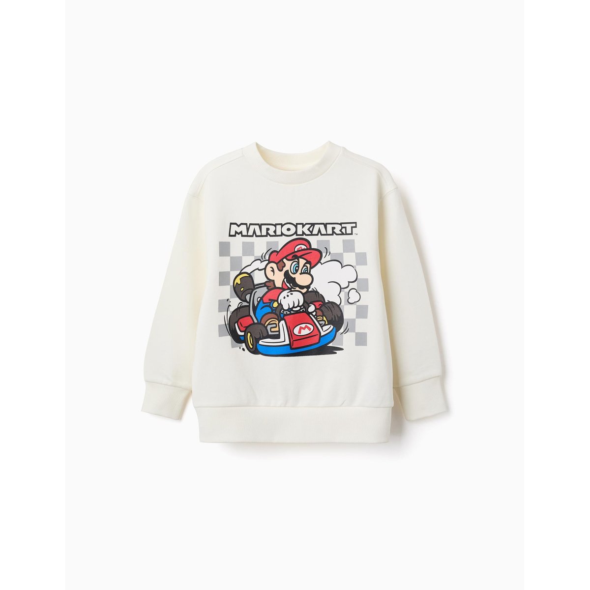 Sweat en coton avec imprimé Mario Kart blanc, ZIPPY