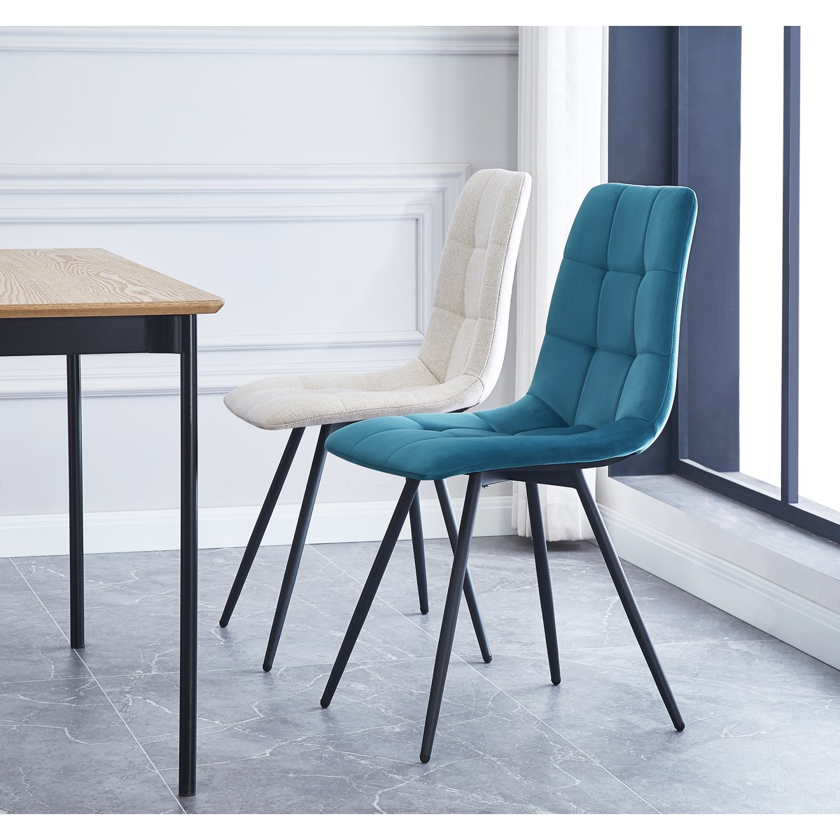 Lot de 2 chaises, métal et velours, BJORN bleu canard, NORDLYS