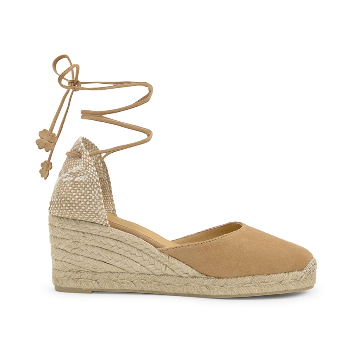 Espadrilles compensées en cuir à lacets avec plateforme tressée CARINA PLATFORM beige, CASTANER