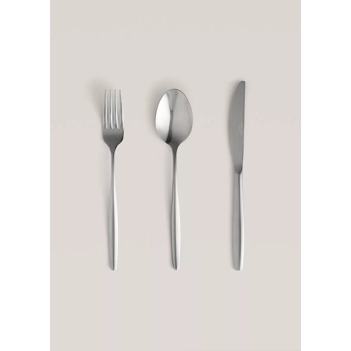 Ensemble de couverts 3 pièces en acier inoxydable à manche fin argent, MANGO HOME