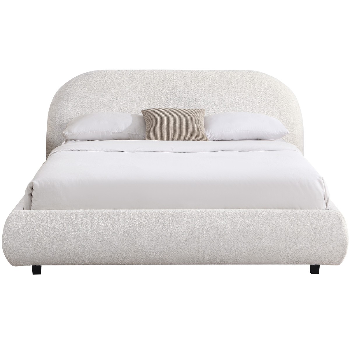 Lit avec tête de lit en tissu bouclé - MADDIE beige, HOMIFAB
