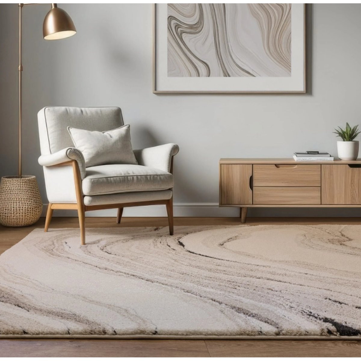Tapis salon et chambre tissé plat SWELL beige, NOVATREND