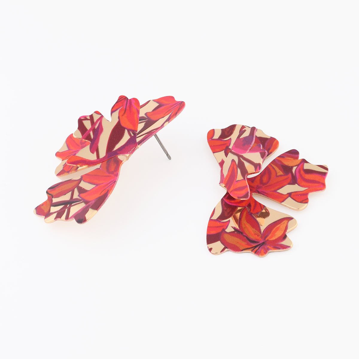 Boucles d'oreilles demi feuilles Balagane imprimé feuillage bordeaux, BALABOOSTE