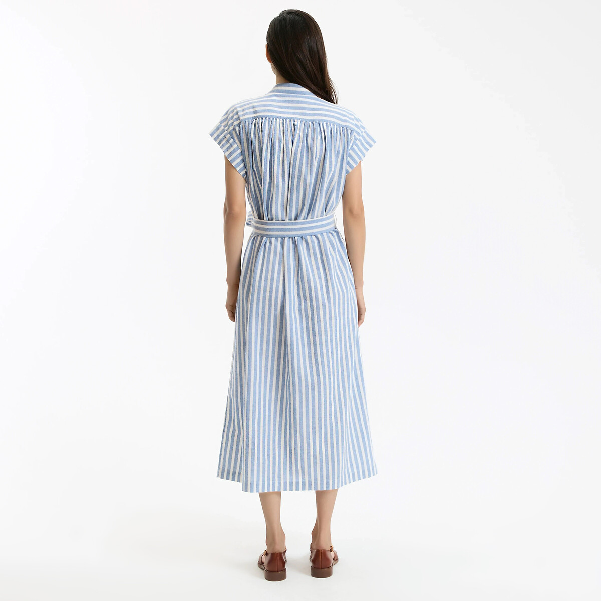 Vestido largo recto a rayas, manga corta, Signature HELOÏSE rayas azul/blanco, LA REDOUTE COLLECTIONS