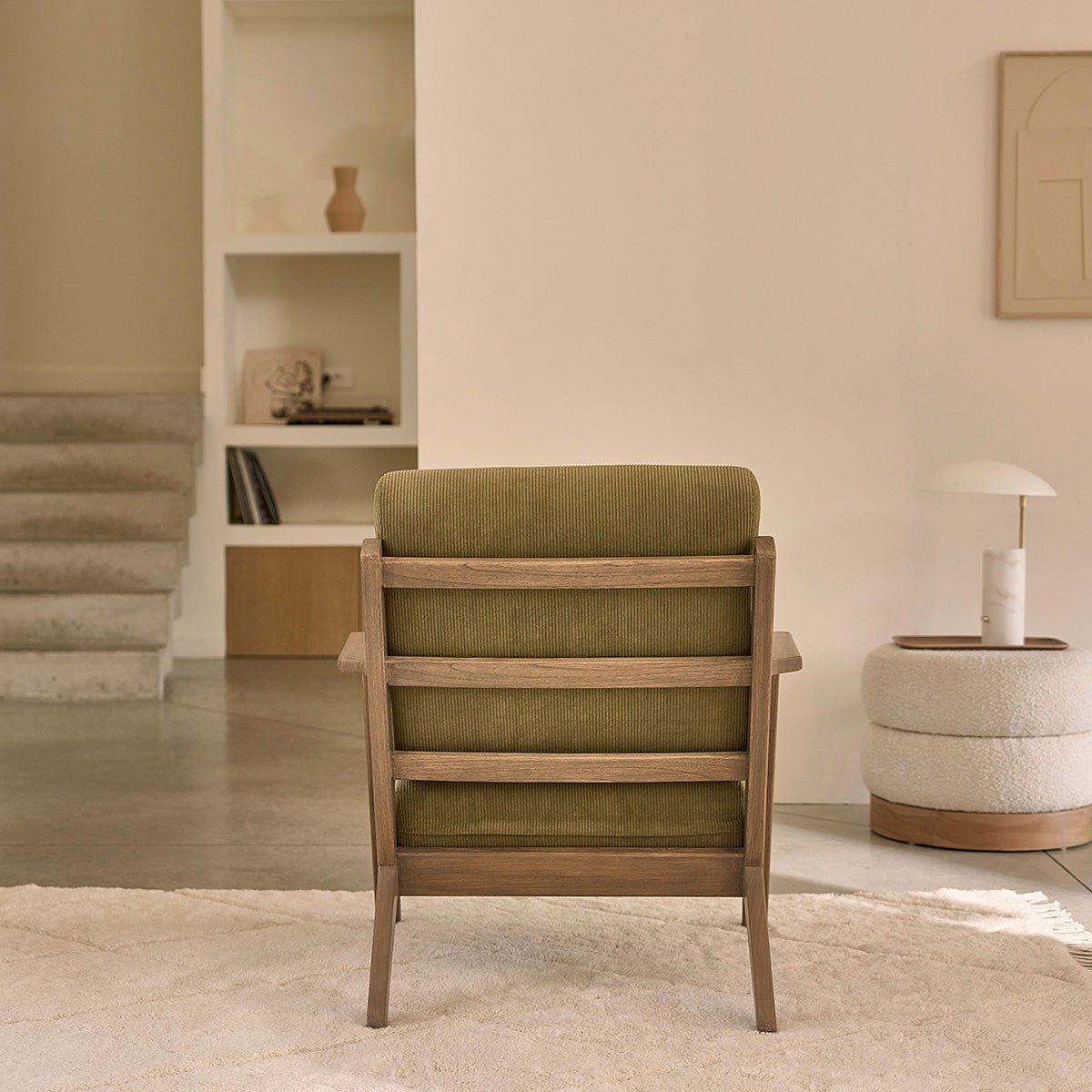 Fauteuil en bois massif et velours côtelé  ACHILLE kaki, BERAH GETAH