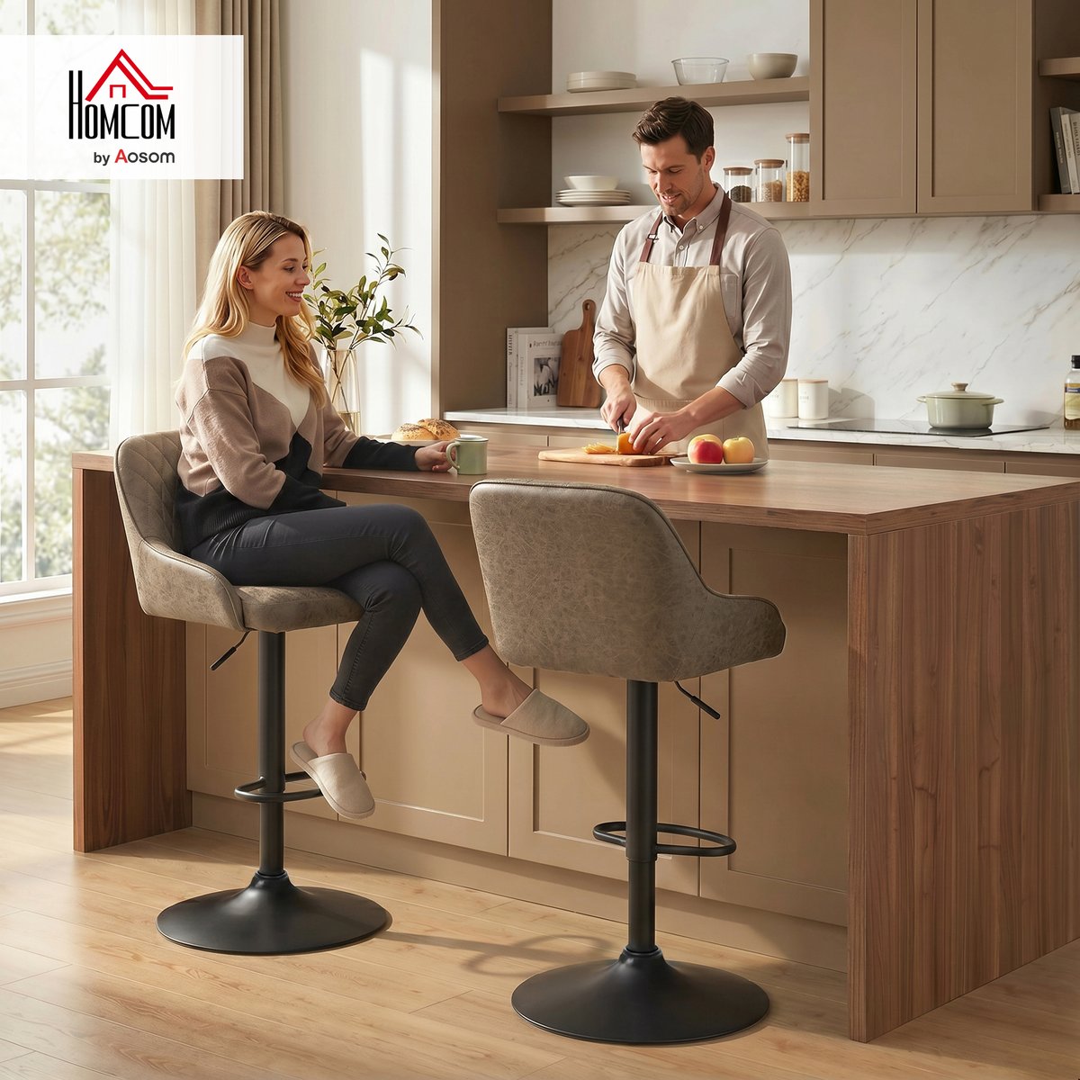 Tabouret de bar PU Marron foncé marron foncé, HOMCOM