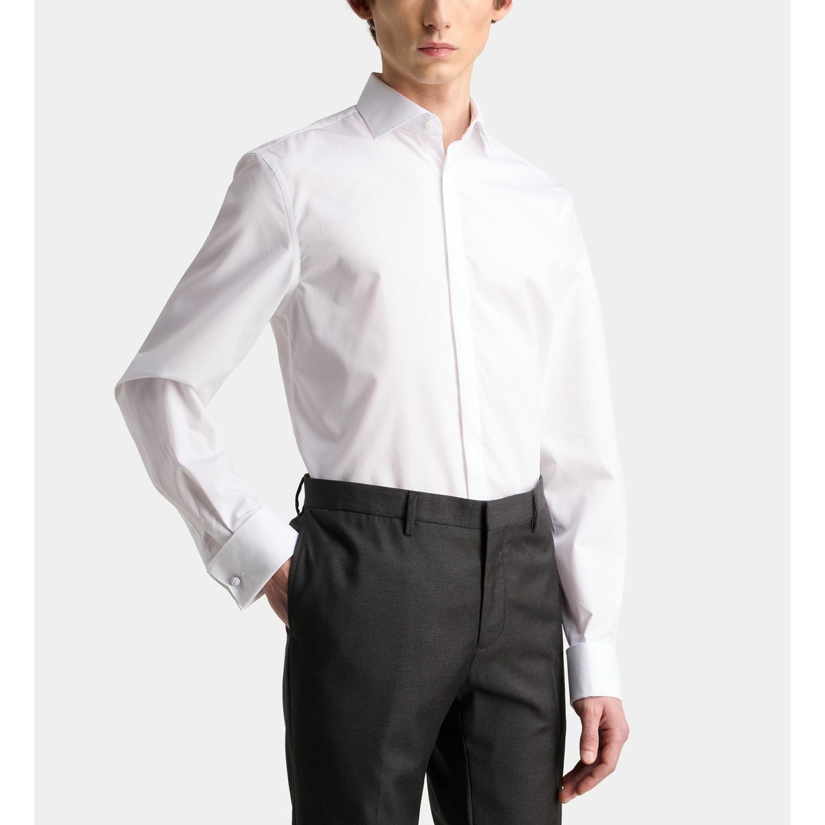 Chemise droite hsreprem sans repassage popeline de coton blanc, GALERIES LAFAYETTE