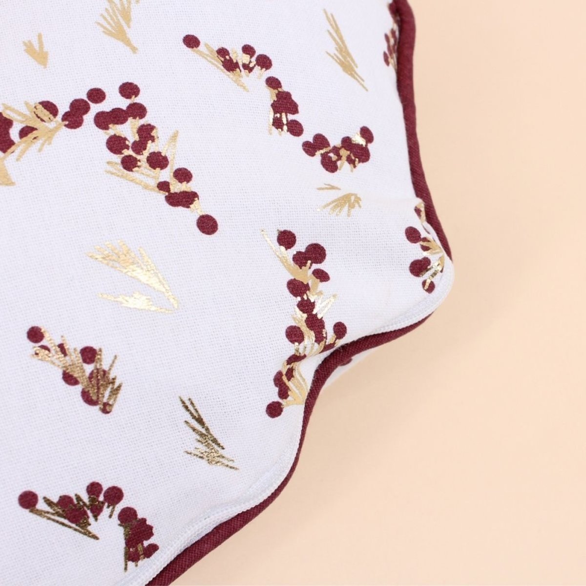 Coussin rond motifs fleuris 38cm blanc, ORNAMI