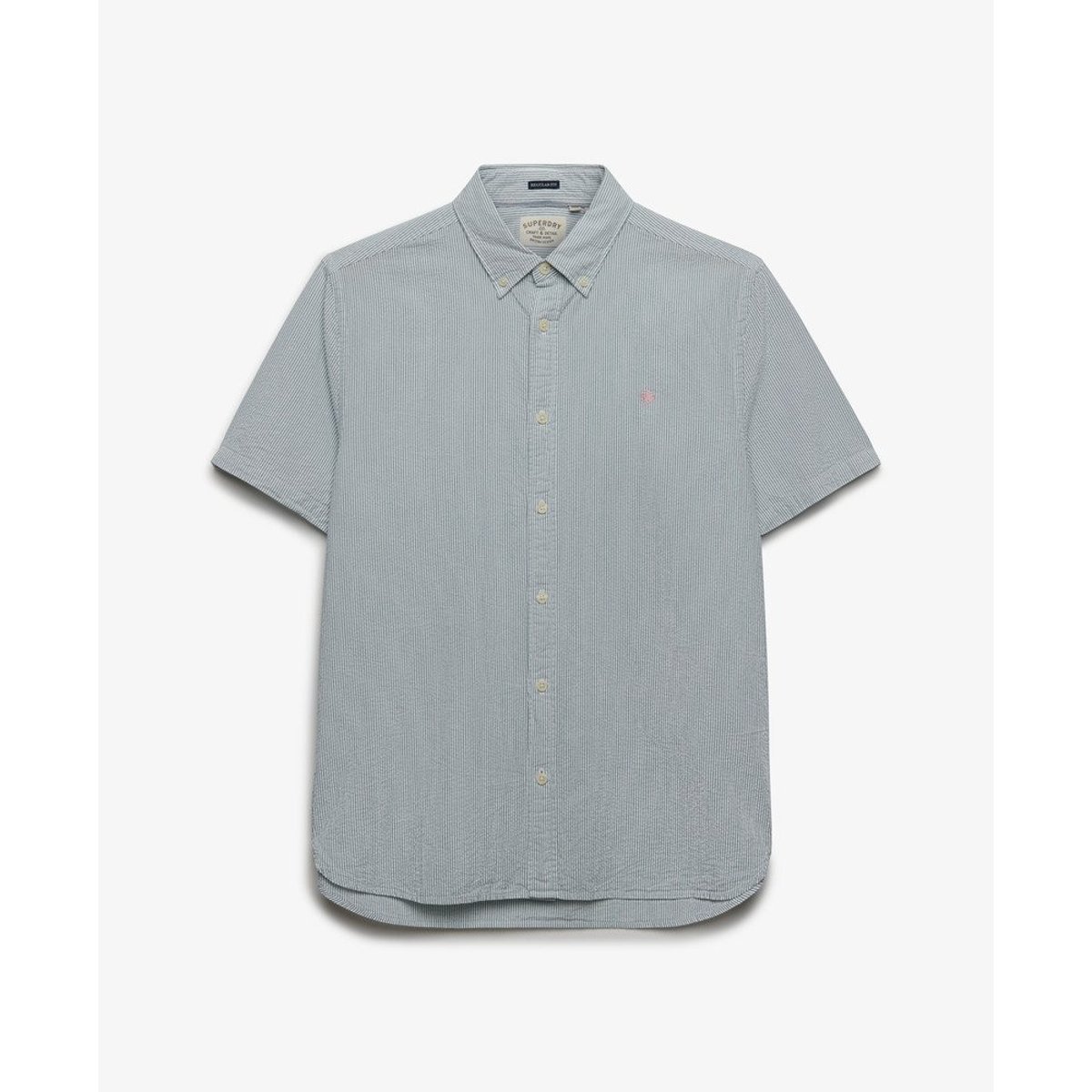 Chemise à manches courtes en seersucker classique crème/vert, SUPERDRY