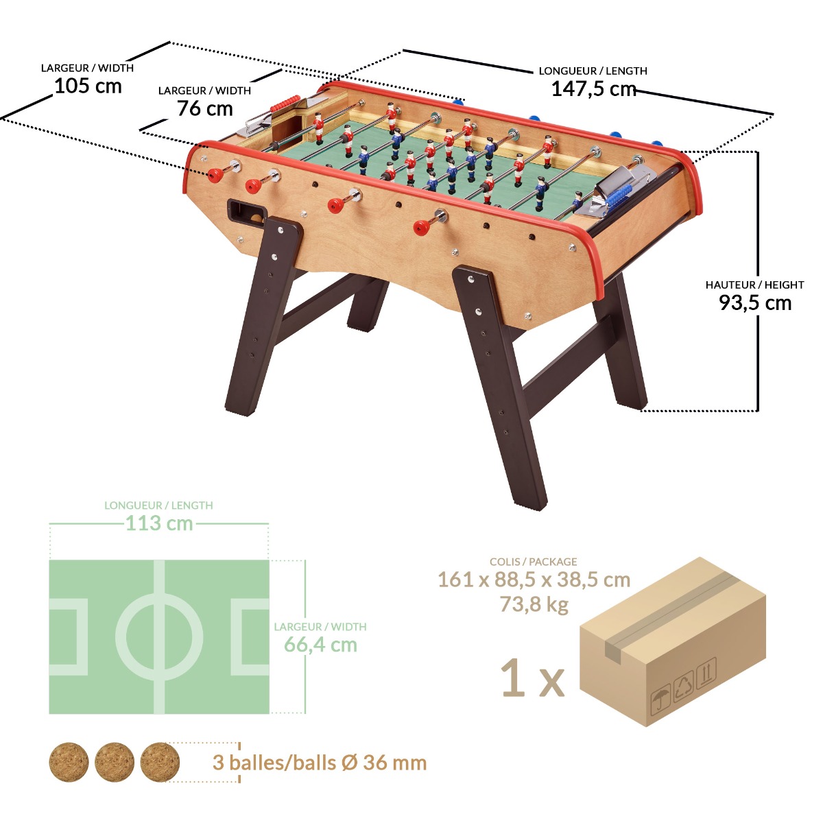 Baby-foot Adulte Luxe en bois bois, KANGUI
