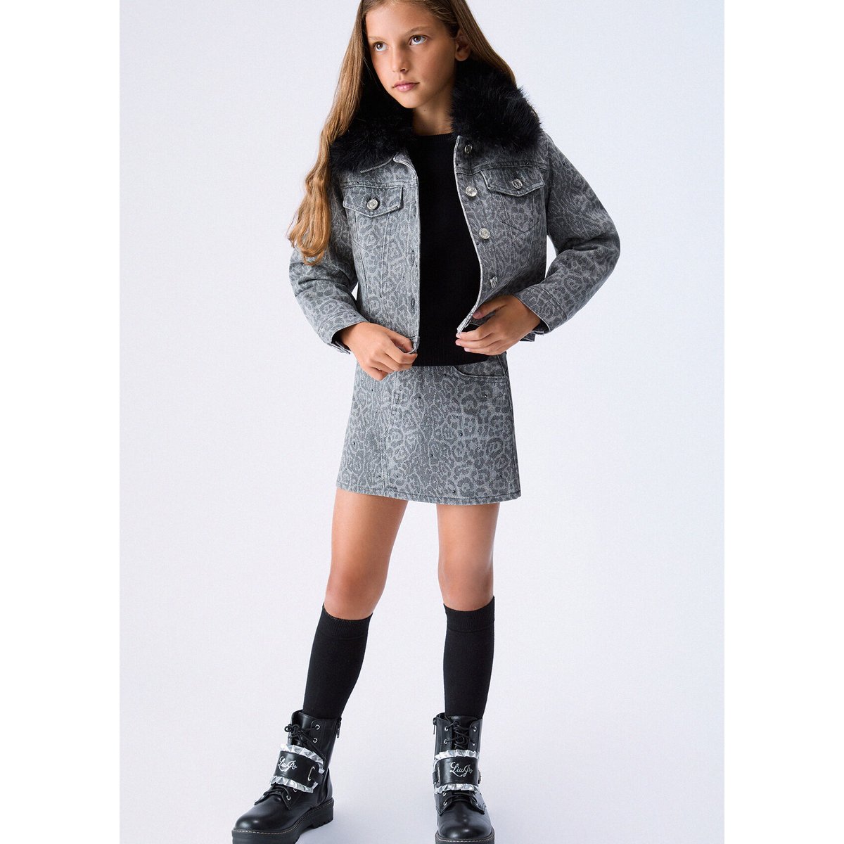 Minijupe imprimé animal avec strass gris animalier, LIU JO