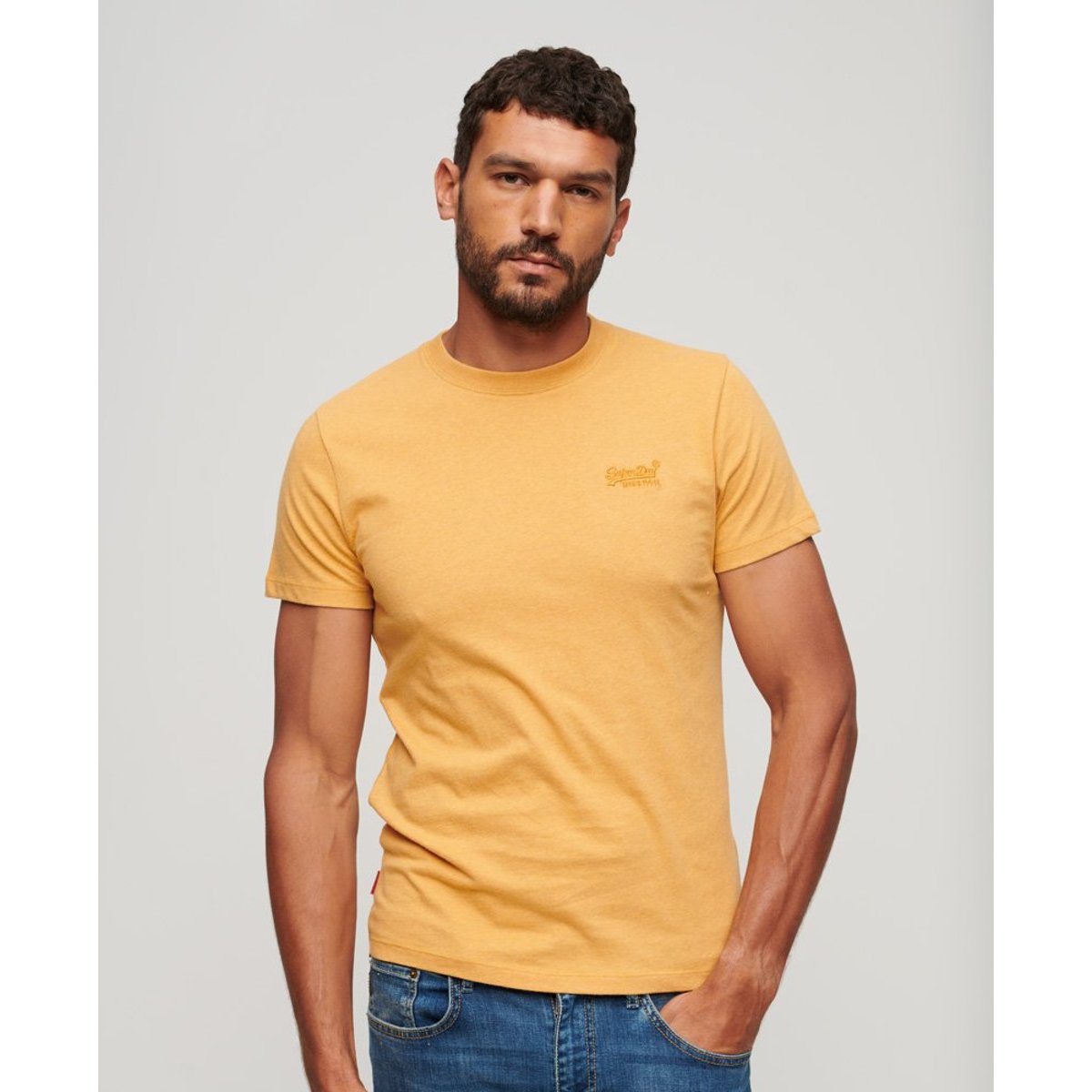 T-shirt col rond Vintage Logo ocre chiné, SUPERDRY