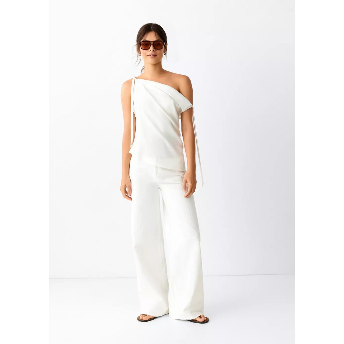 Jean low waist texture à rayures blanc, MANGO TEEN