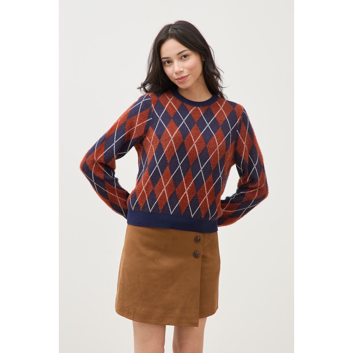 Pull droit manches longues col rond orange citrouille, BONOBO