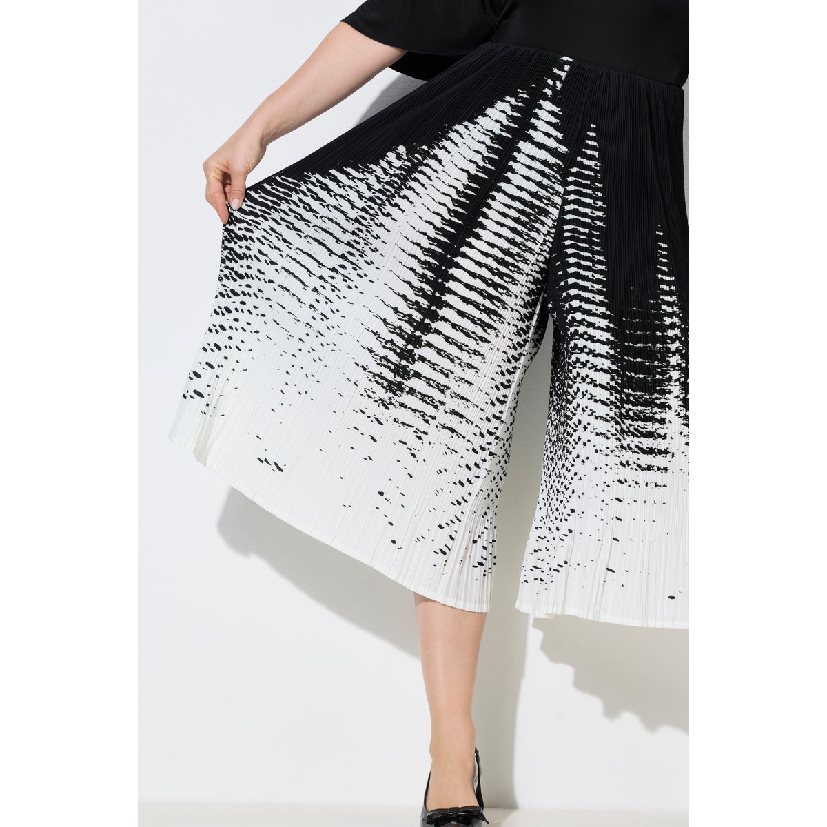 Jupe-culotte plissée, imprimé noir, ULLA POPKEN