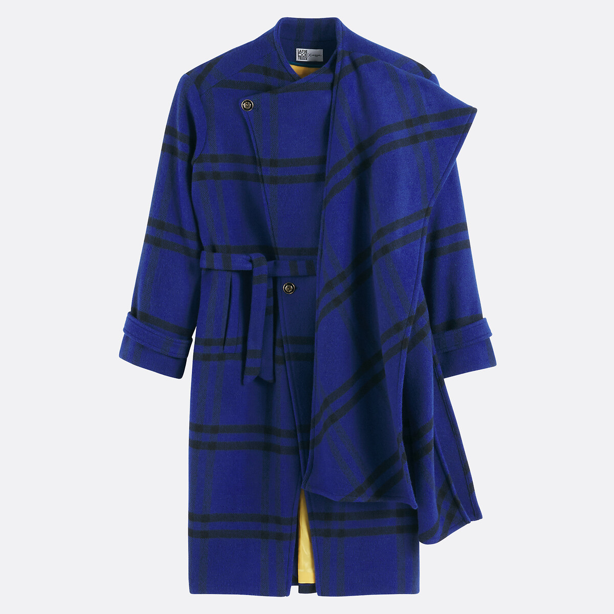 Checked Scarf Coat in Wool Blend blue checks, La Redoute Collections x Lucie Brochard