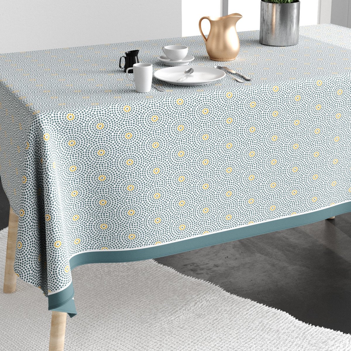 Nappe rectangulaire anti tache Coton Patio Eau jaune, EDEN
