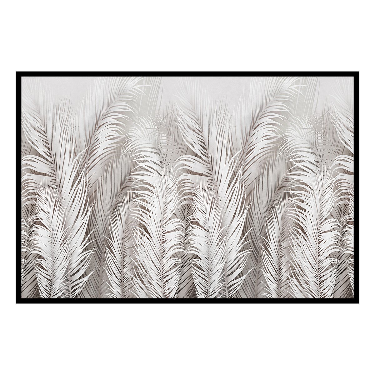 Affiche encadrée feuillage tropical gris clair affiche + cadre en métal - noir, HEXOA