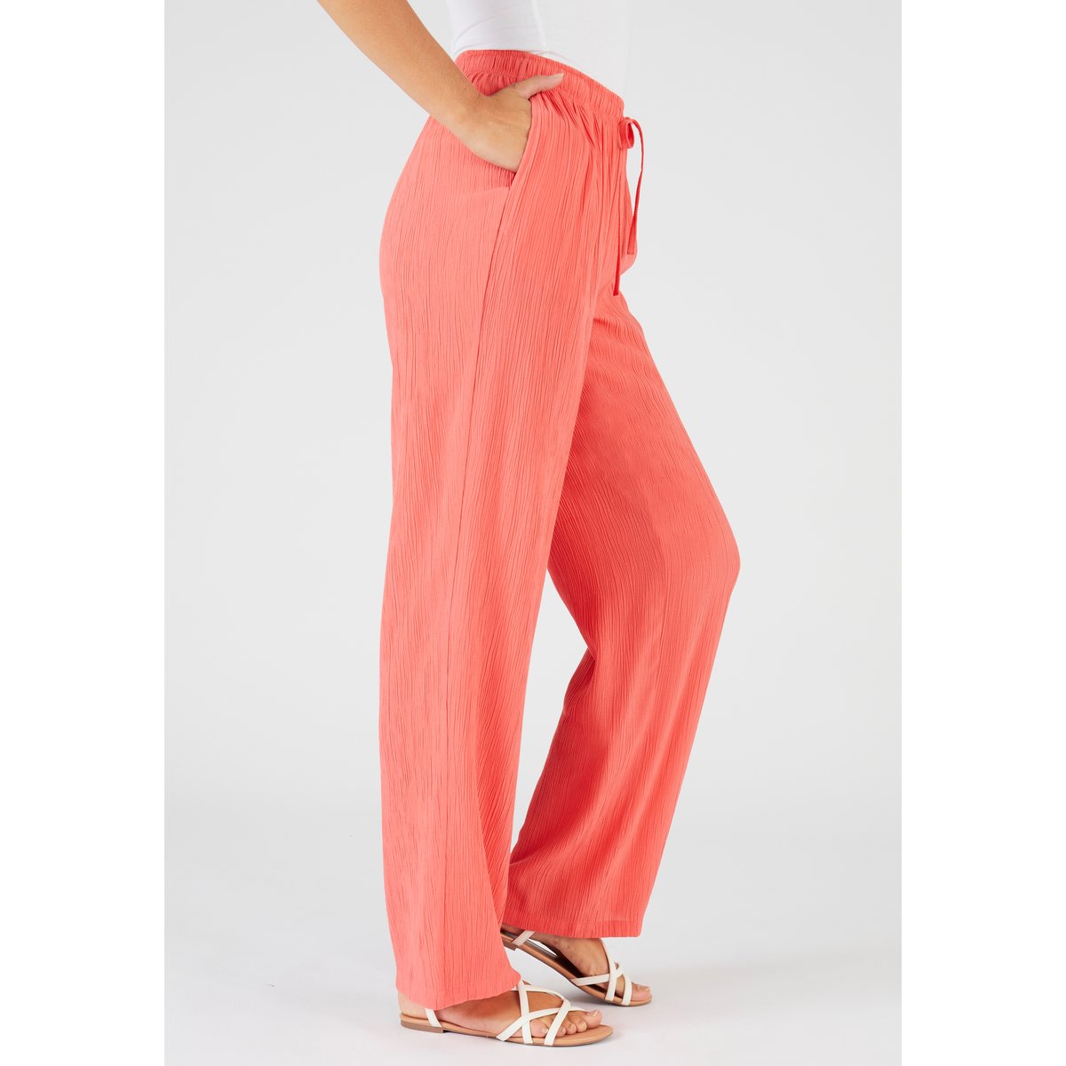 Pantalon crépon rose corail, DAMART