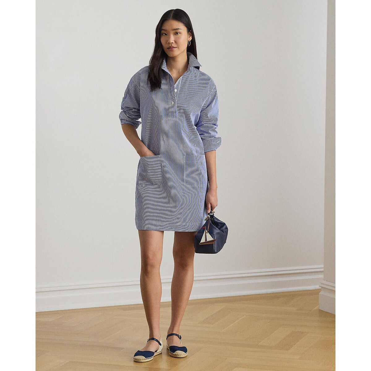 Striped Long Sleeve Mini Shirt Dress blue striped/white, LAUREN RALPH LAUREN