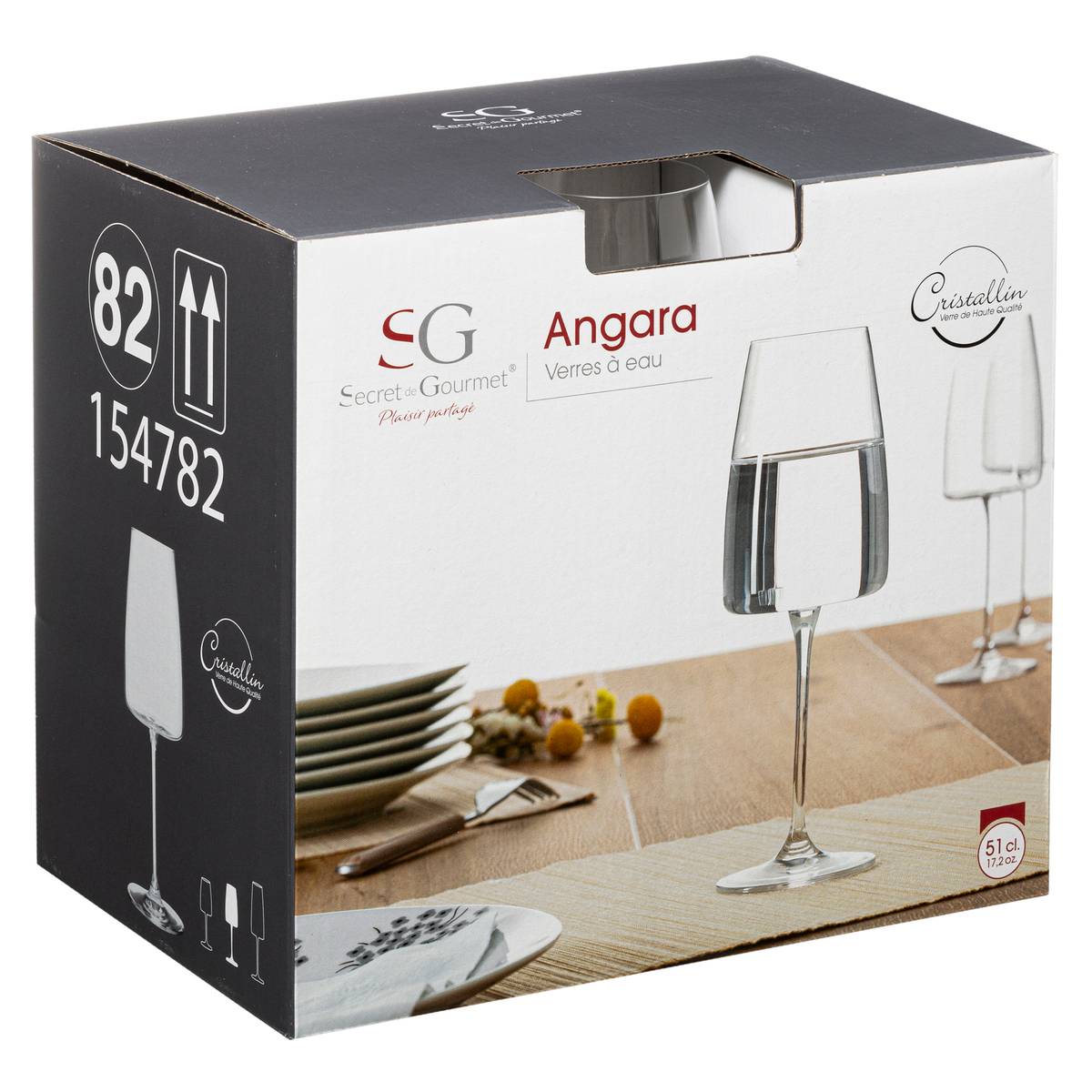 Lot de 6 verres à eau en verre cristallin 51 cl ANGARA transparent, SECRET DE GOURMET