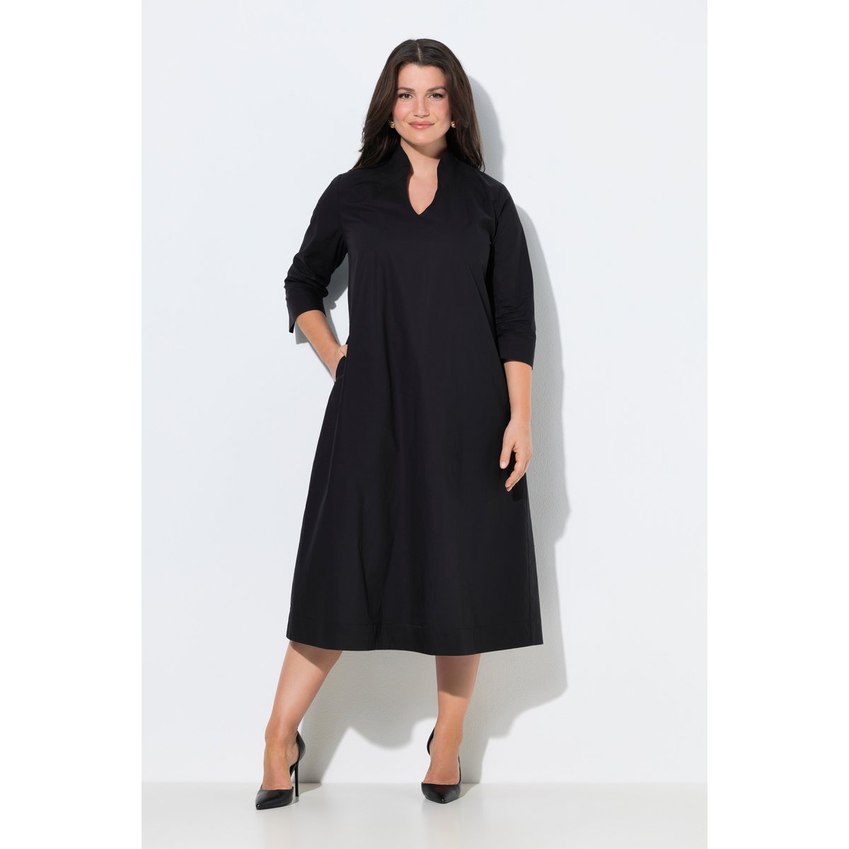 Robe midi en Papertouch noir, ULLA POPKEN