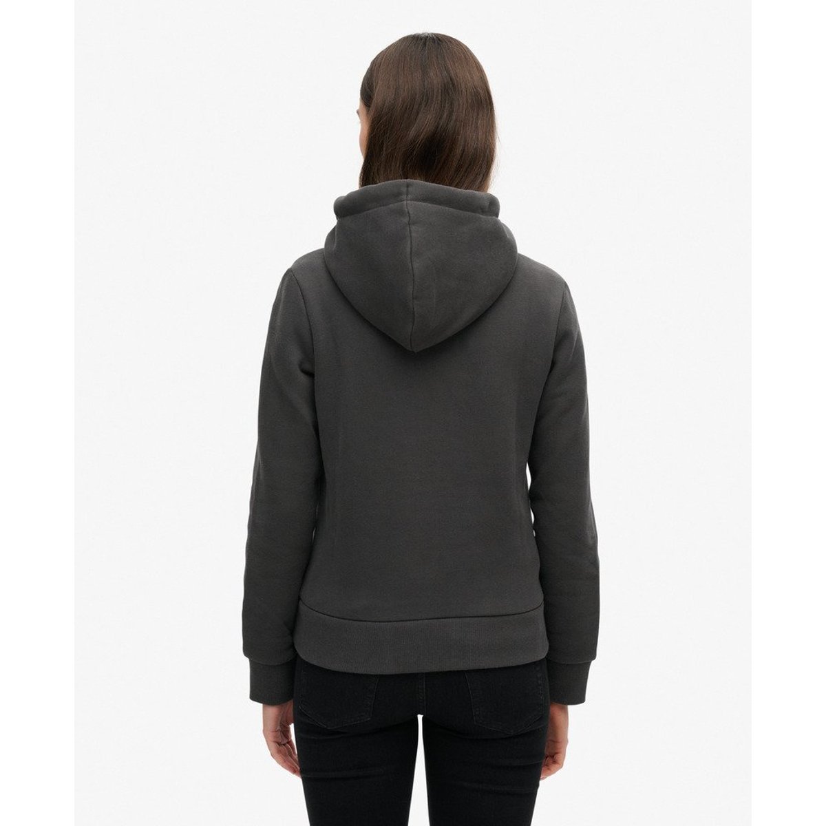 Sweat à capuche à logo pailleté noir délavé, SUPERDRY