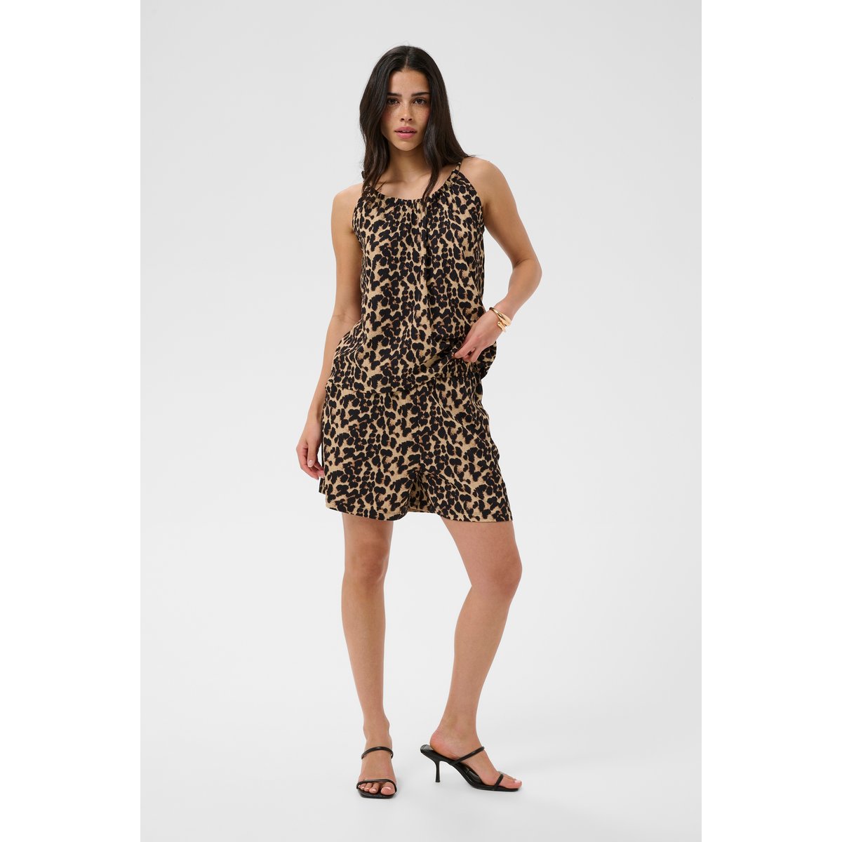 Jersey sans-manches noir marron black/brown leopard, KAFFE