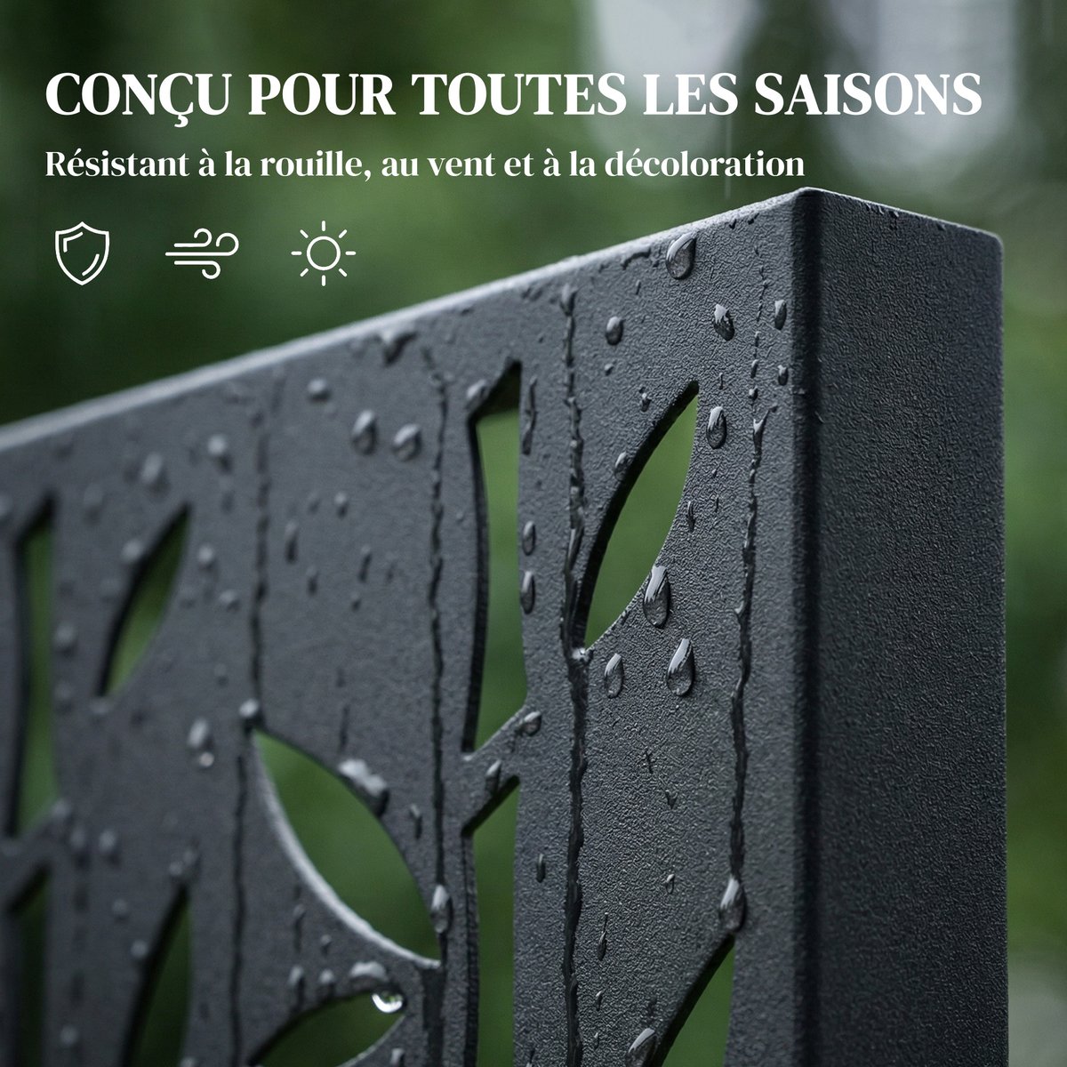 Panneau décoratif extérieur métal - brise vue motif bambou - noir noir, OUTSUNNY