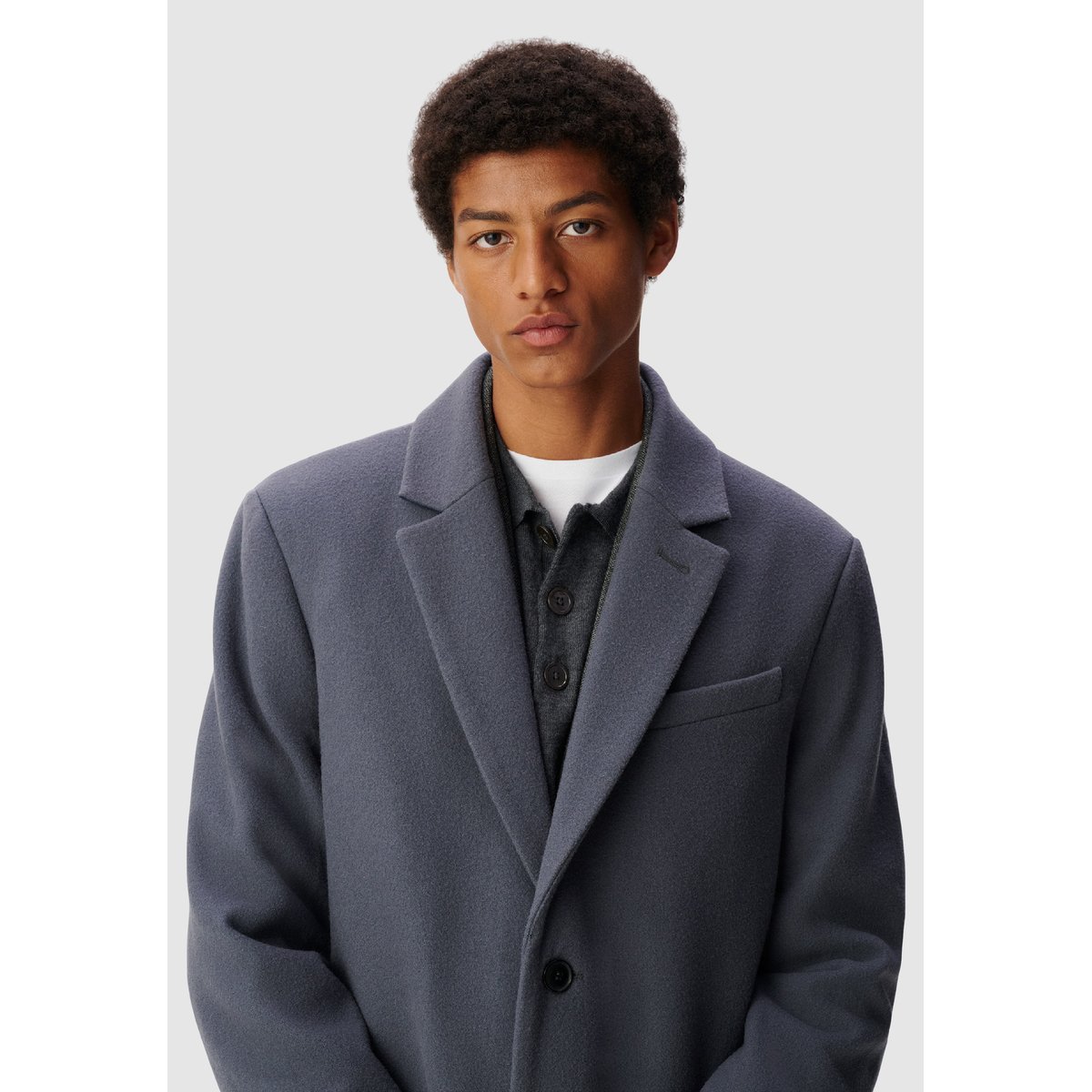 Manteau lainage mélangée bleu acier, IKKS