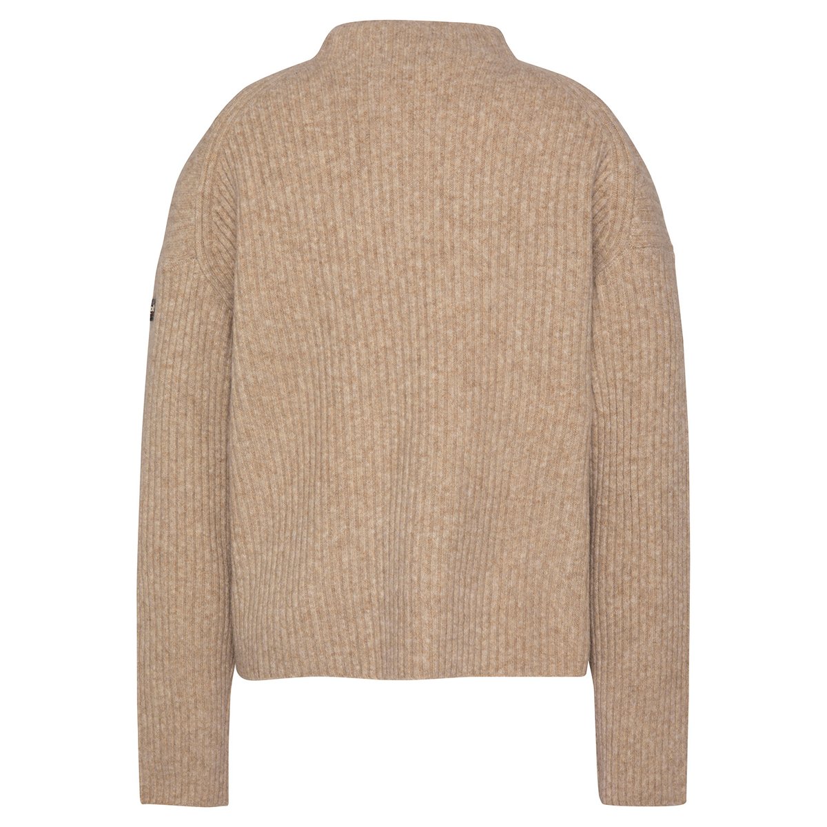 Pull col montant en maille côtelée camel, SCHOTT