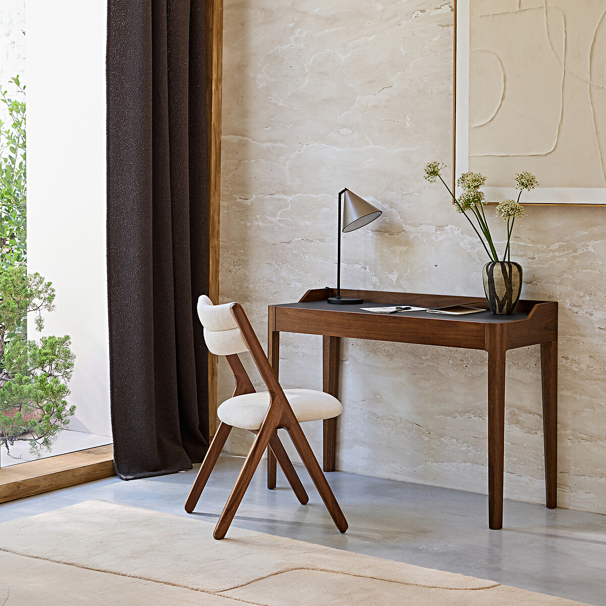 Bureau plaqué noyer et cuir, JUNIUS noyer, EMMANUEL GALLINA X AM.PM