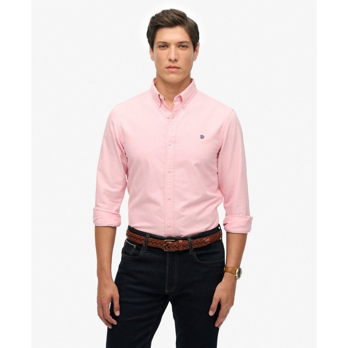 Chemise Oxford Classique à Manches Longues rose urbain, SUPERDRY